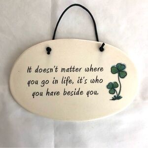 Irish Wall Plaque Ceramic Shamrocks 7.5” x 5” Family Friends August Ceramics USA